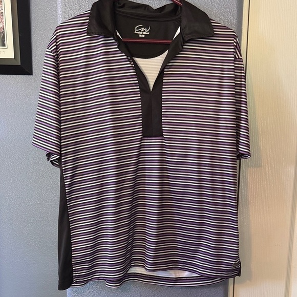 cracked wheat Tops - Stylish Women's Striped Polo Shirt - Black and Purple